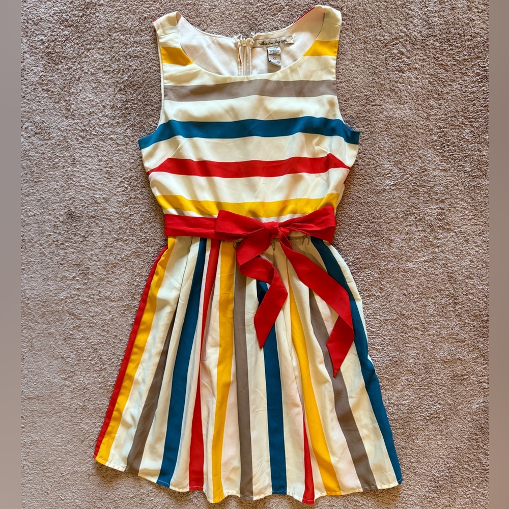 Sleeveless Striped Sundress with Ribbon Belt